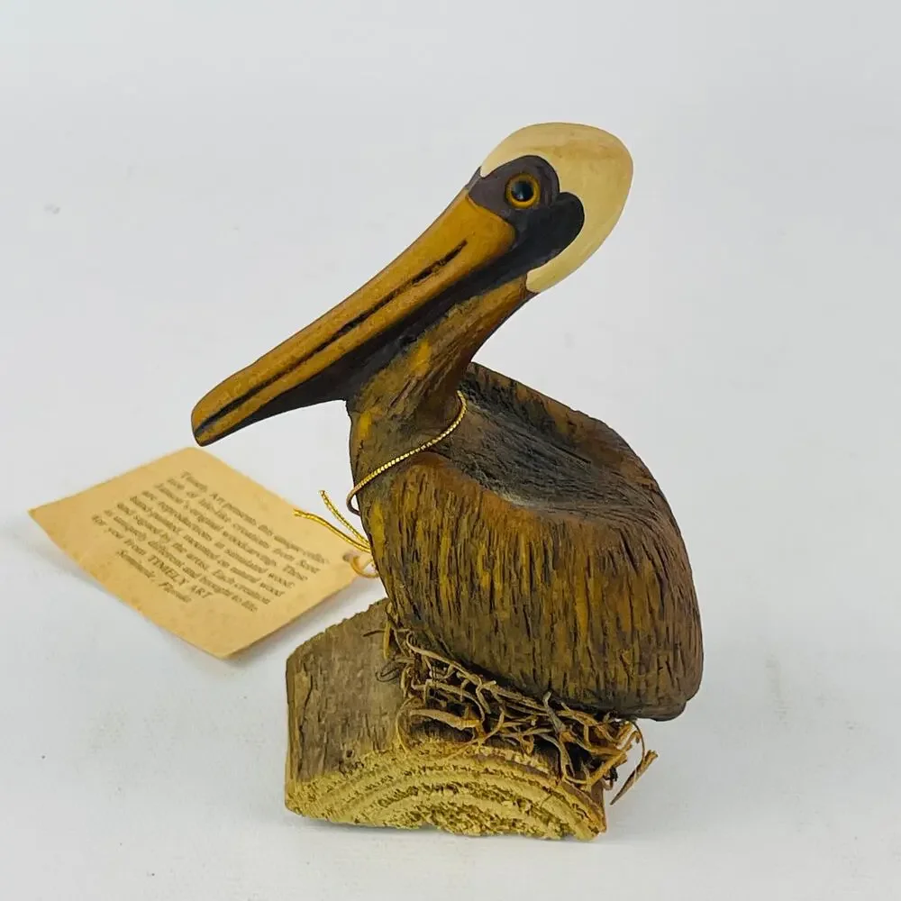 Wood Carved Pelican 4” Timely Art by Scott Janson